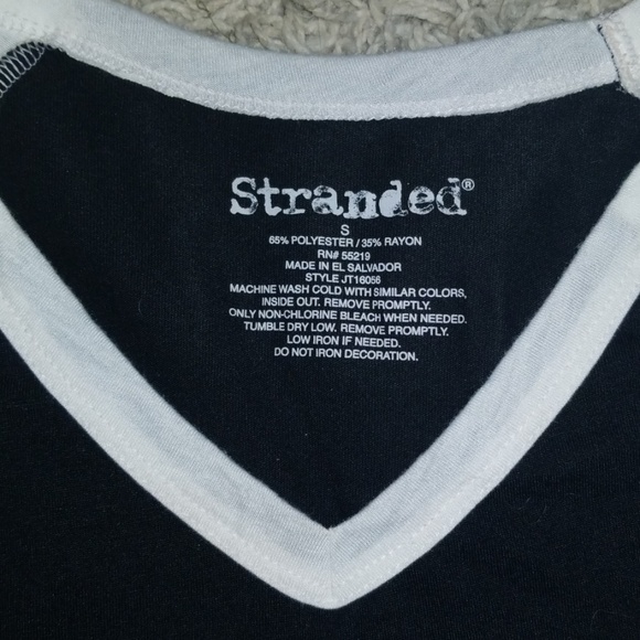 Stranded SM "I'm With Creepy" Black & White V-Neck Raglan T-shirt - Picture 2 of 13